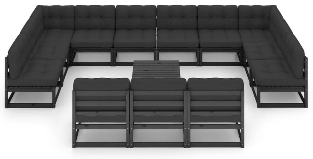 14 pcs conjunto longue jardim c/ almofadões pinho maciço preto
