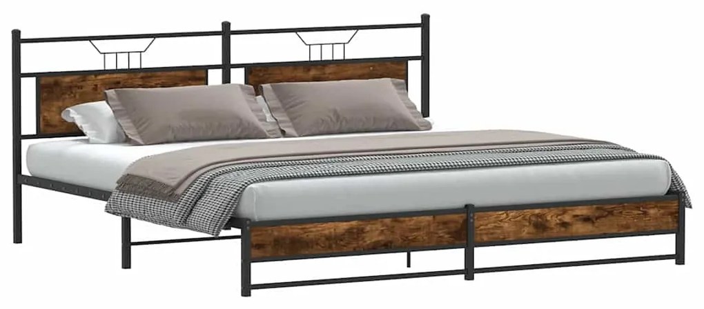 Estrutura de cama sem colchão 200x200cm metal carvalho fumado