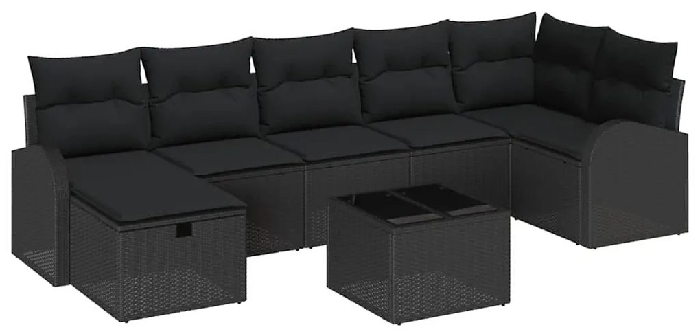 Conjunto de 8 Peças de Sofá de Jardim com Almofadas Preto Rattan Polié