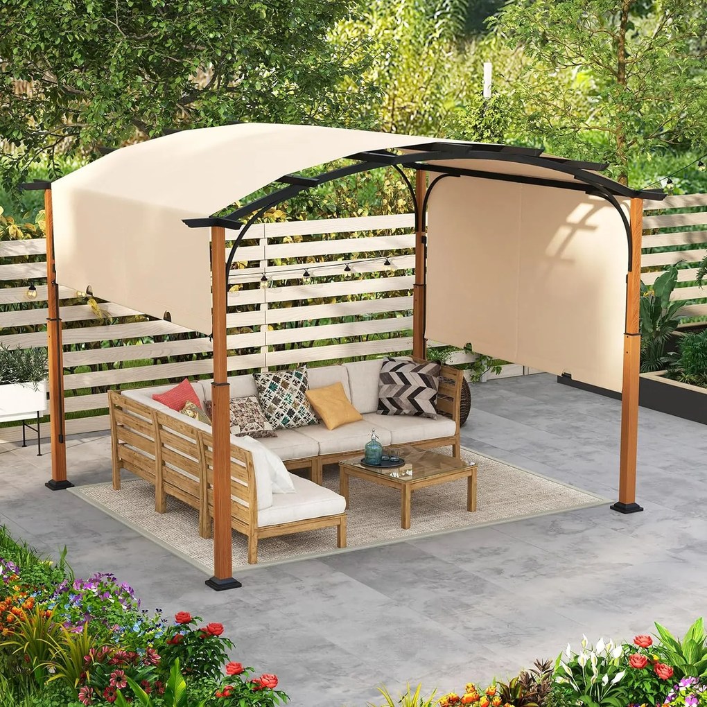 Pérgola de metal em arco retrátil com Toldo retrátil 360 x 300 cm Bege