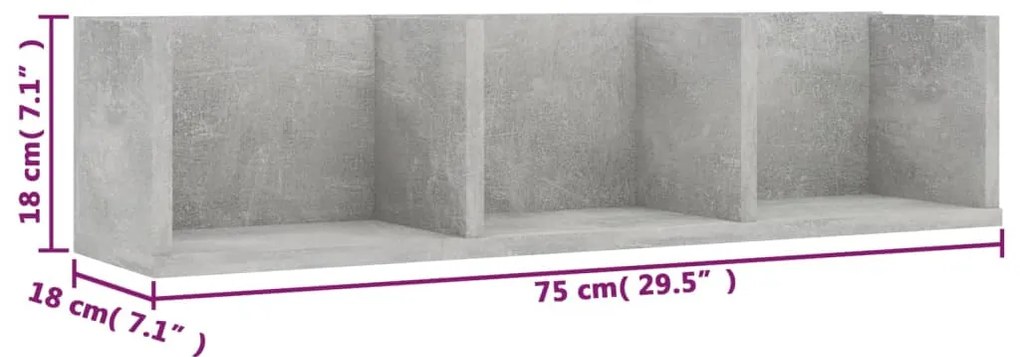 Prateleira parede CD 75x18x18cm deriv. madeira cinzento cimento