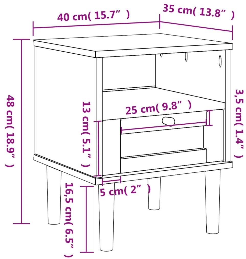 Mesa de cabeceira SENJA 40x35x48 cm pinho maciço branco
