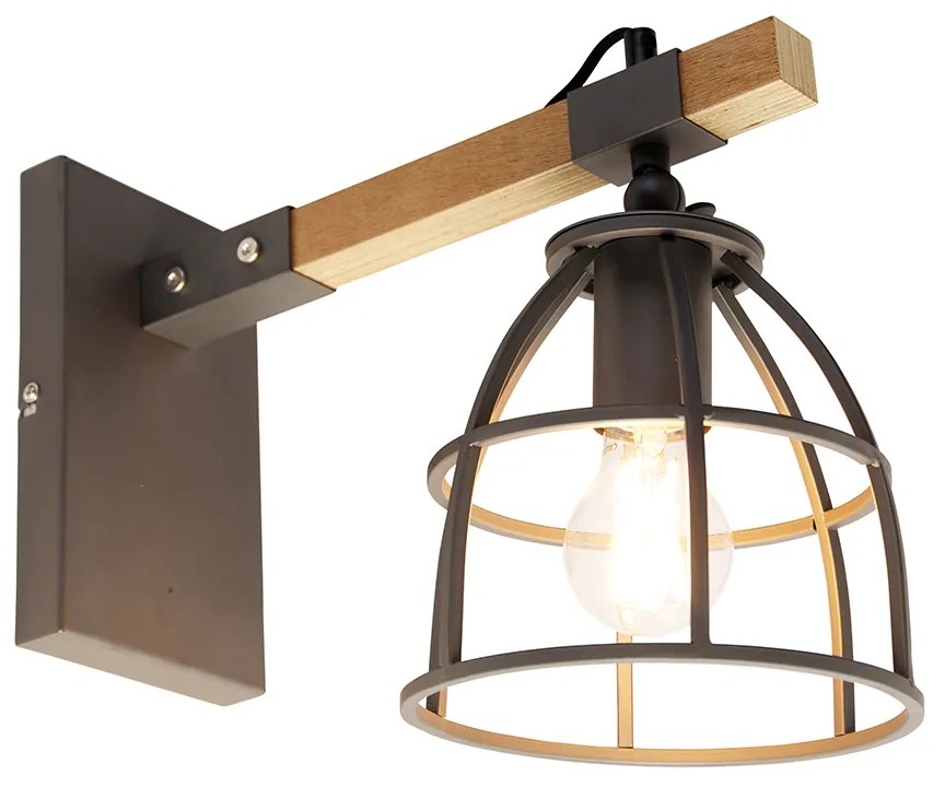 Candeeiro de parede inteligente cinzento escuro com madeira ajustável incl. Wifi A60 - Arthur