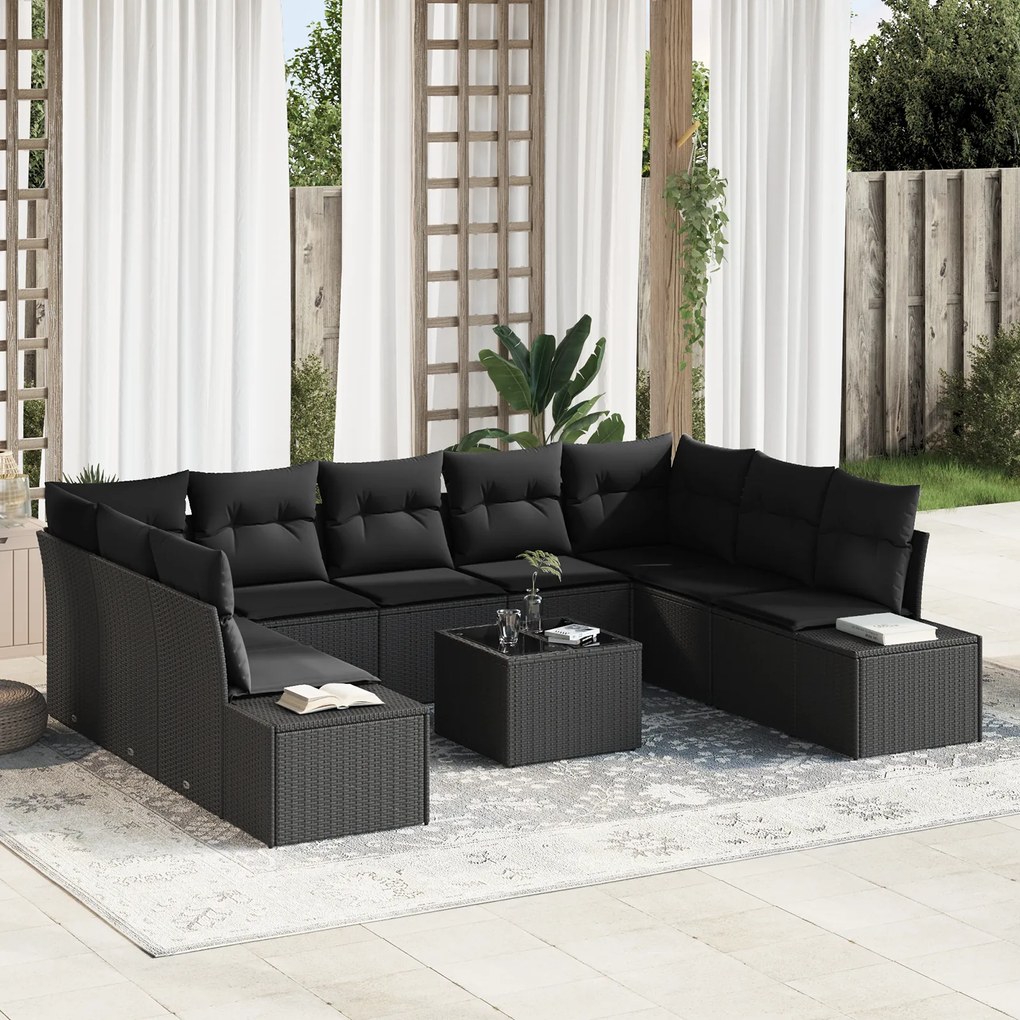 Conjunto de Sofá de Jardim com Almofadas de 10 Peças em Rattan PE Bege