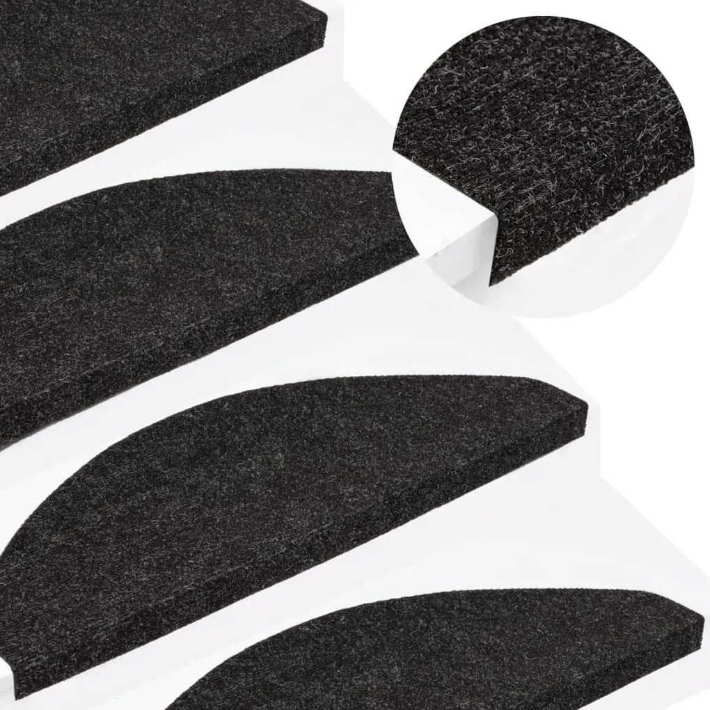 136395 vidaXL Tapetes de escada autoadesivos 15 pcs 65x22,5x3,5 cm antracite