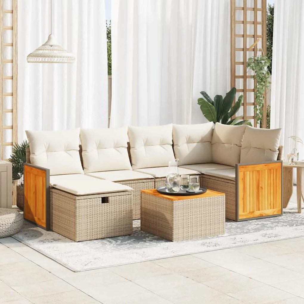 vidaXL 7 pcs conjunto de sofás p/ jardim com almofadões vime PE bege