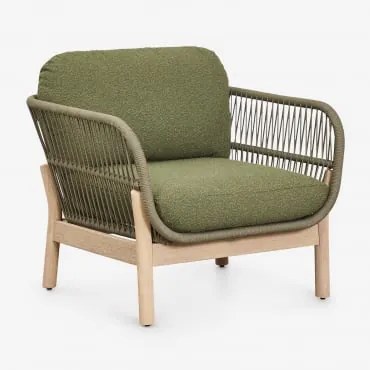 Poltrona De Jardim Em Madeira De Acácia E Corda Trançada Karvia Marrom Acácia Claro & Bouclé Verde Sálvia - Sklum