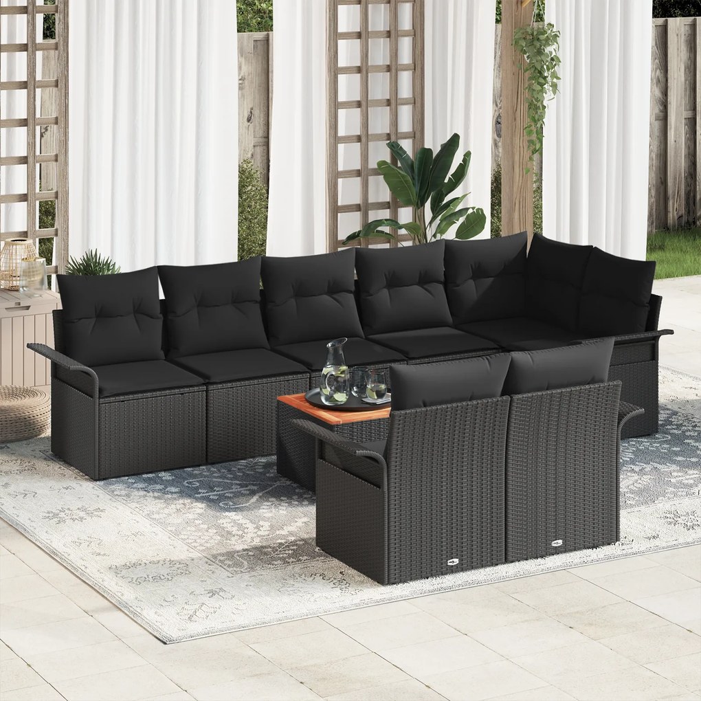 Conjunto de Sofá de Jardim vidaXL 9 Peças com Almofadas Preto Rattan P