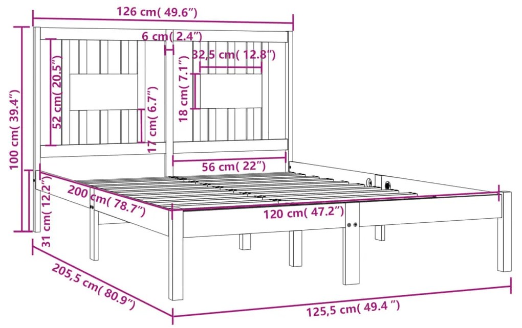 Estrutura de cama 120x200 cm pinho maciço branco