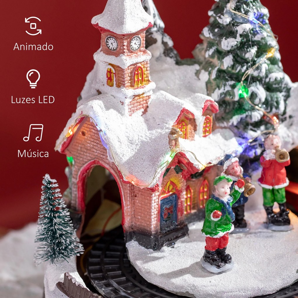Aldeia de Natal Cena de Decoração Natalícia Iluminada com Luzes LED Tr