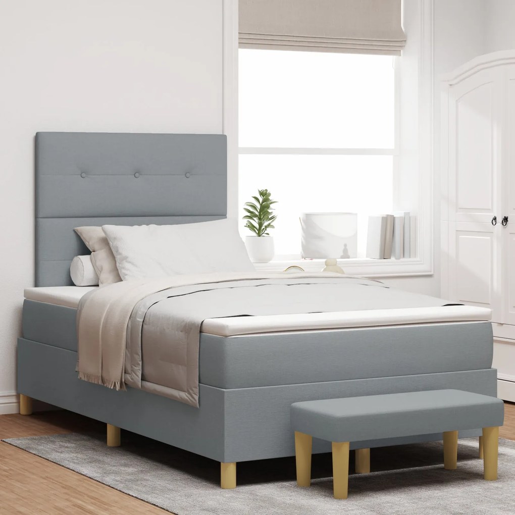 Camas Box com Colchão e Banco vidaXL Cinza Claro 120x200 cm Tecido
