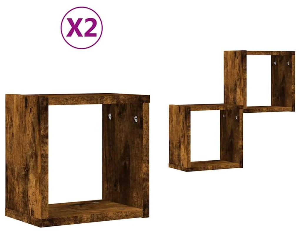 Prateleiras de Cubo de Parede - 2 peças em Carvalho Escuro, 26x15x26 c