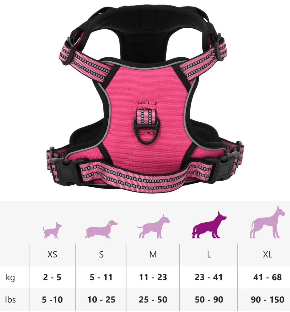 Peitoral para cães com faixas refletoras ajustável L rosa