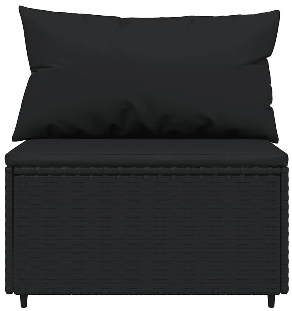 4 pcs conjunto lounge de jardim c/ almofadões vime PE preto