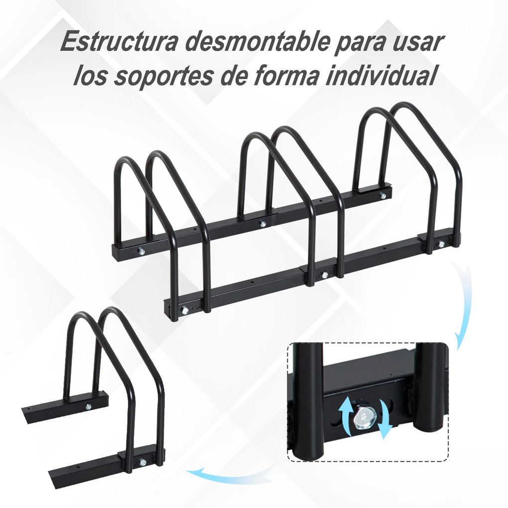 HOMCOM Estacionamento para 3 Bicicletas Suporte de Aço para Estacionar Bicicletas no chão para Interior e Exterior 70,5x33x27cm Preto