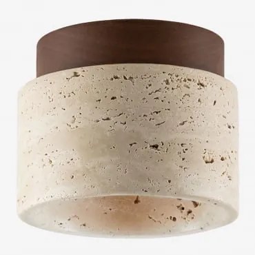Plafon De Teto Ø10 Cm Em Travertino E Madeira Davise Cores Naturais - Sklum