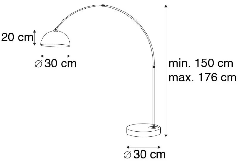 Candeeiro de arco moderno cromado com cúpula branca - Arc Basic Design,Moderno,Retro