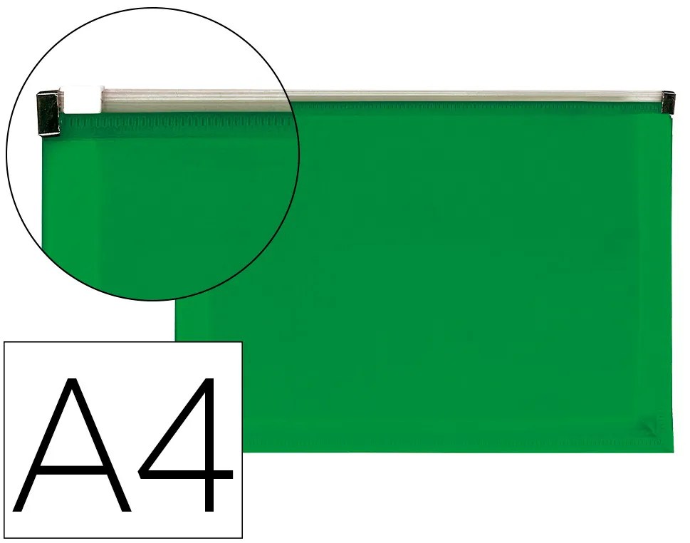 Carpeta Dossier A4 Cierre de Cremallera Verde Translúcido