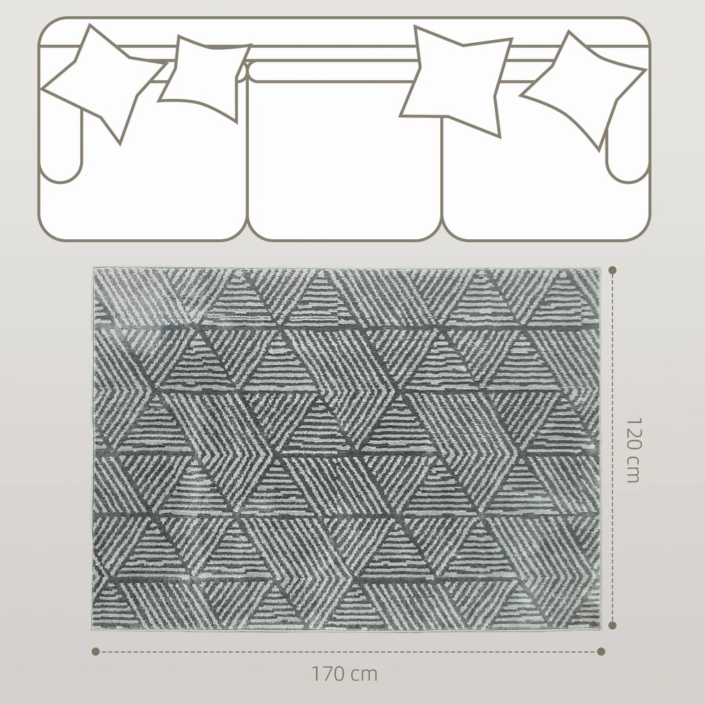 Tapete Sala de Estar 170x120 cm Tapete Lavável na Máquina de Lavar Pelo Curto Estilo Moderno Cinzento Escuro