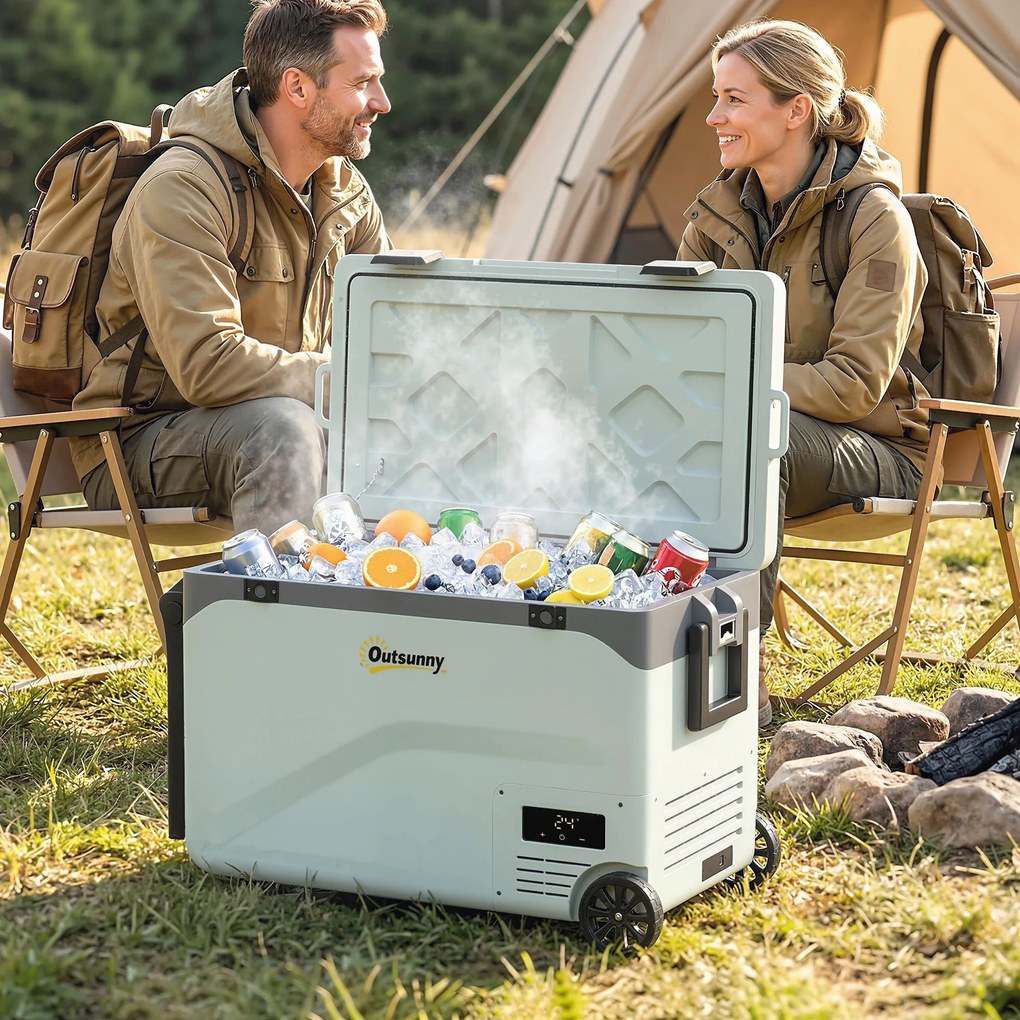 Geleira Portátil Elétrico 42,5 L com Compressor Controlo por App Rodas Asa Barra -20 ℃ a 20 ℃ e Suporte para Telemóvel Verde