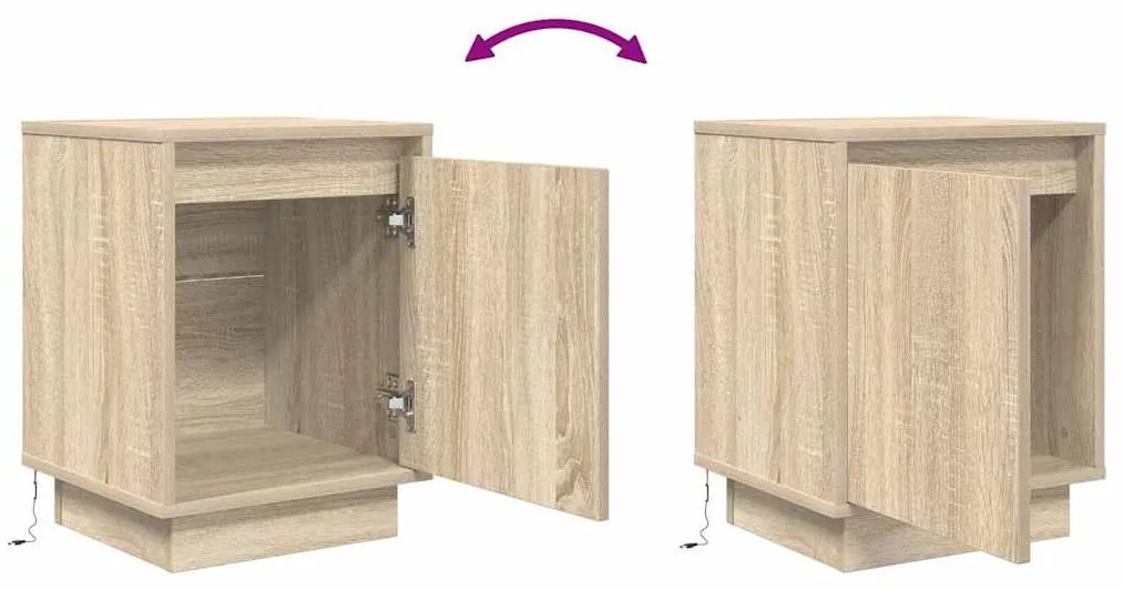 Mesa de cabeceira com luzes LED 38x34x50 cm carvalho sonoma