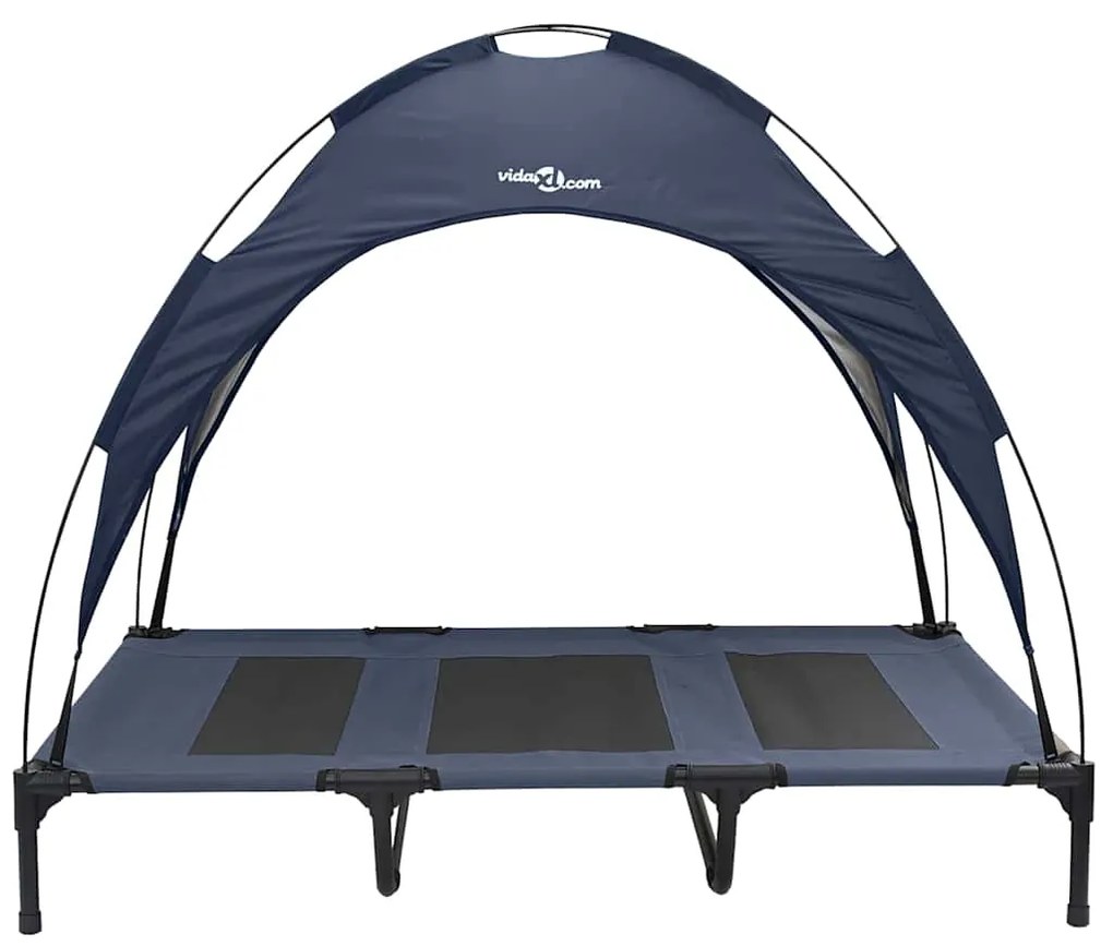 Cama Elevada para Cães com Toldo Removível Azul-marinho XL Aço