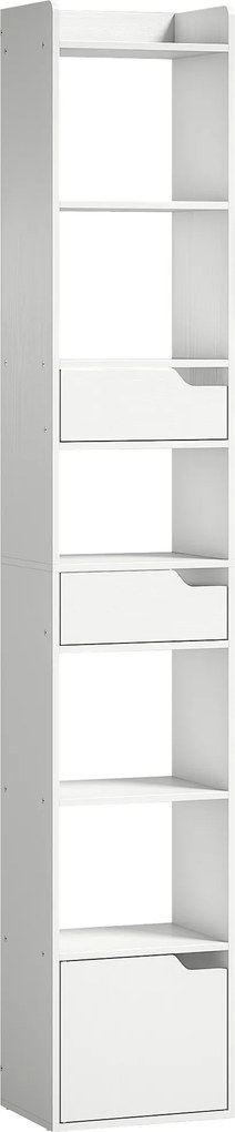 HOMCOM Estante para Livros com 2 Gavetas e Porta Estante Estreita com 6 Prateleiras Abertas 32x24x181,5 cm Branco | Aosom Portugal