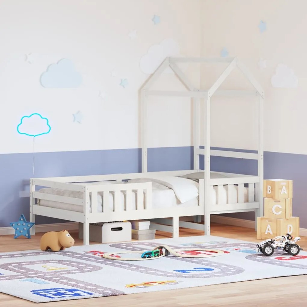 Estrutura de cama com telhado 75x190 cm pinho maciço branco