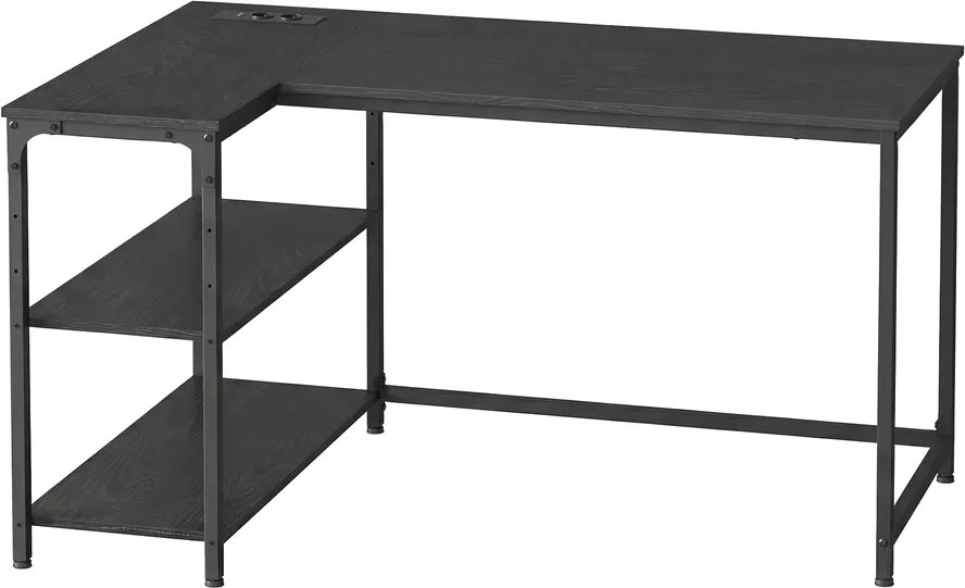 Secretária com espaço de arrumação em L 120 x 80 x 76 cm, prateleira ajustável em altura Preto