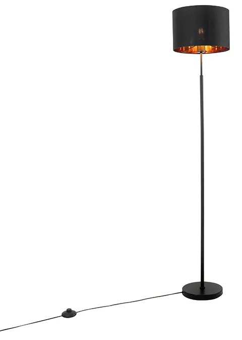 Candeeiro de pé moderno preto com dourado redondo - VT Moderno