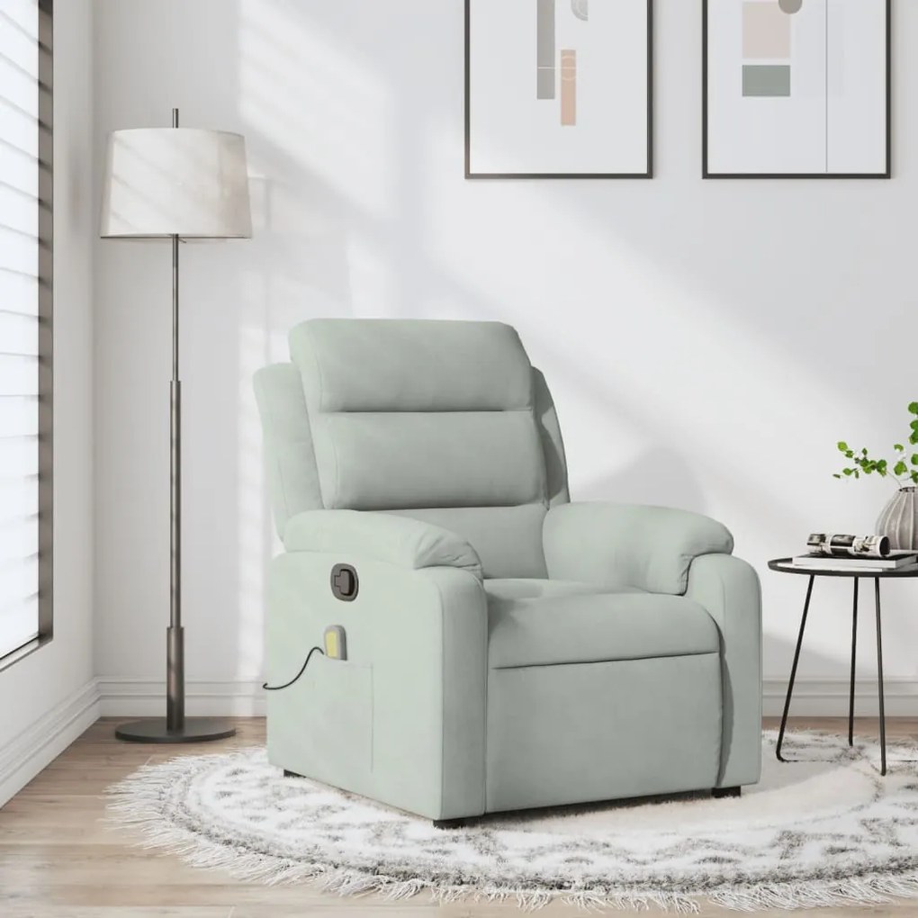 vidaXL Poltrona de massagens reclinável veludo cinzento-claro