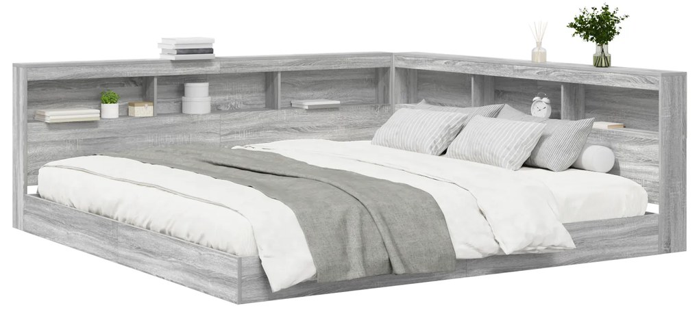 Cama com Estante Cinza Sonoma 180x200 cm Madeira Reconstituída