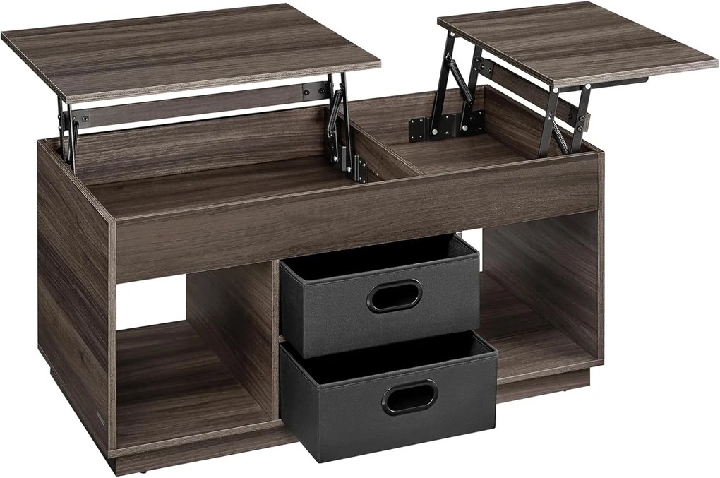 Mesa de centro VASAGLE com altura ajustável, mesa de sala de estar com 2 gavetas e compartimentos ocultos, mesa de centro com compartimentos abertos para sala de estar, escritório, casa, cinza, marrom LCT210K02