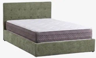 Cama Com Baú Articulado Estofada Abiel Chenille Verde Sálvia & 160 X 200 Cm & 160 X 200 Cm - Ivanor - Sklum