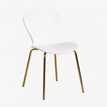 Conjunto de 2 cadeiras de jantar empilháveis Branco & Dourado - Sklum