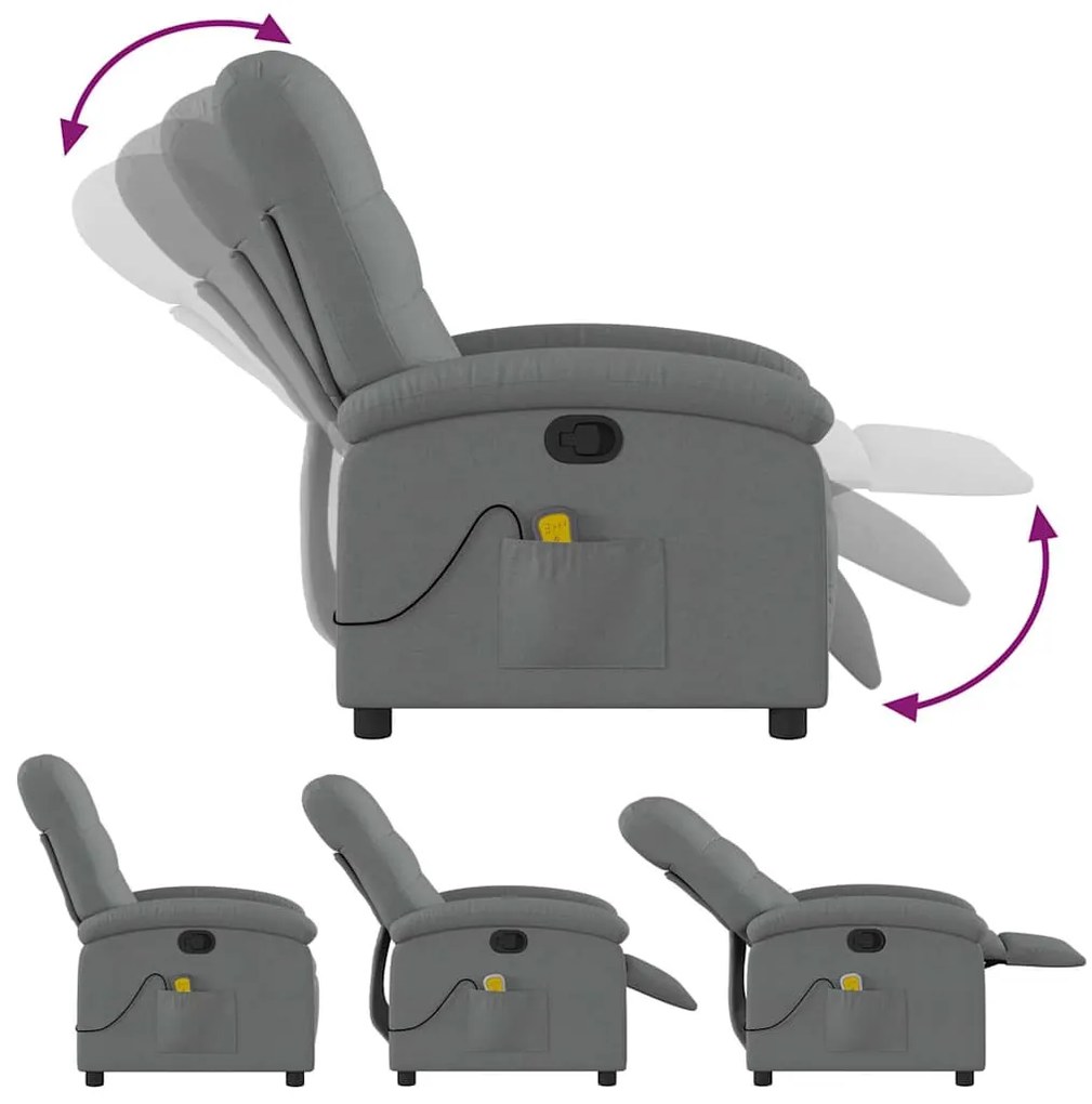 Poltrona de massagens reclinável tecido cinzento-escuro