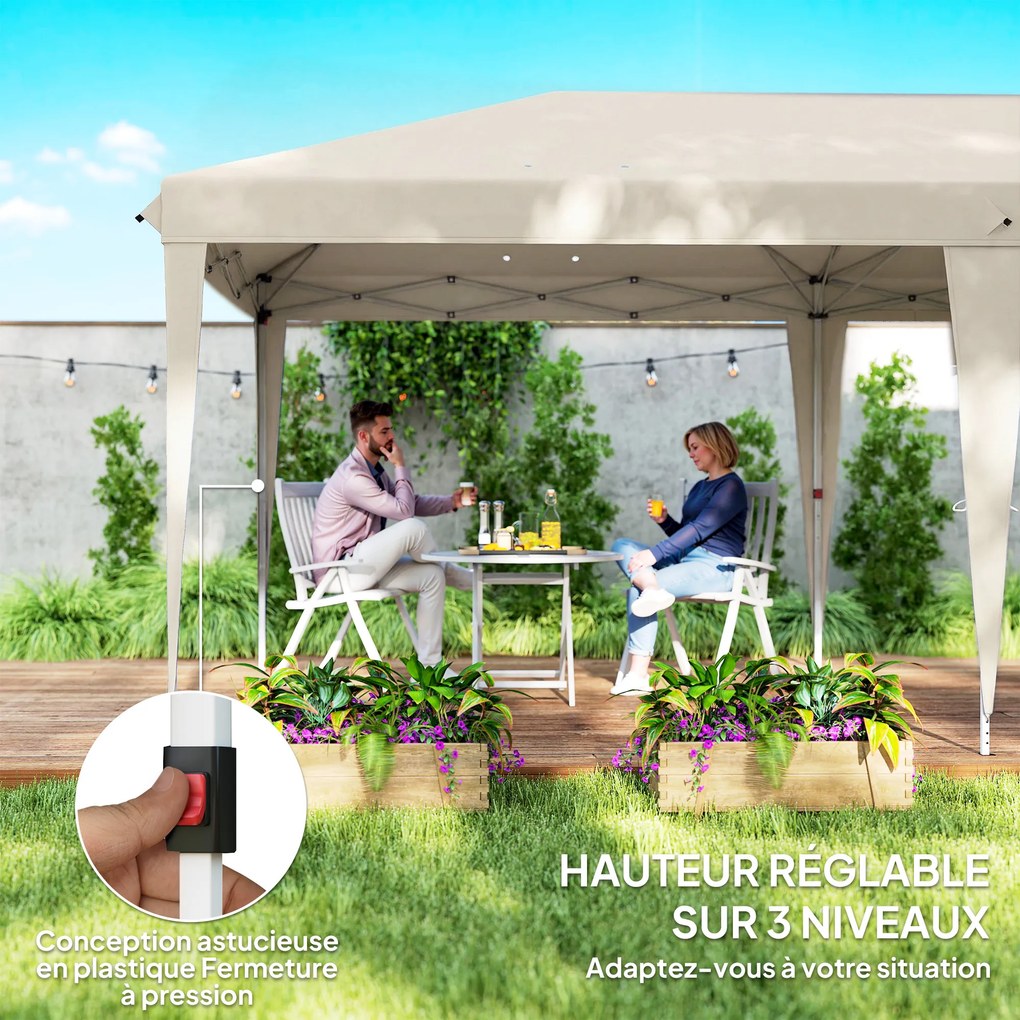 Tenda de jardim para exterior 6x3 m, tenda dobrável com paredes anti-UV, altura ajustável e saco de transporte bege