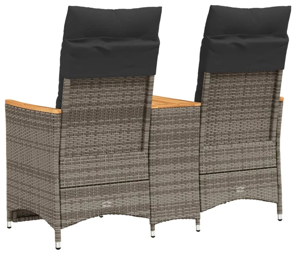 Sofá de jardim reclinável 2 lugares com mesa vime PE cinzento