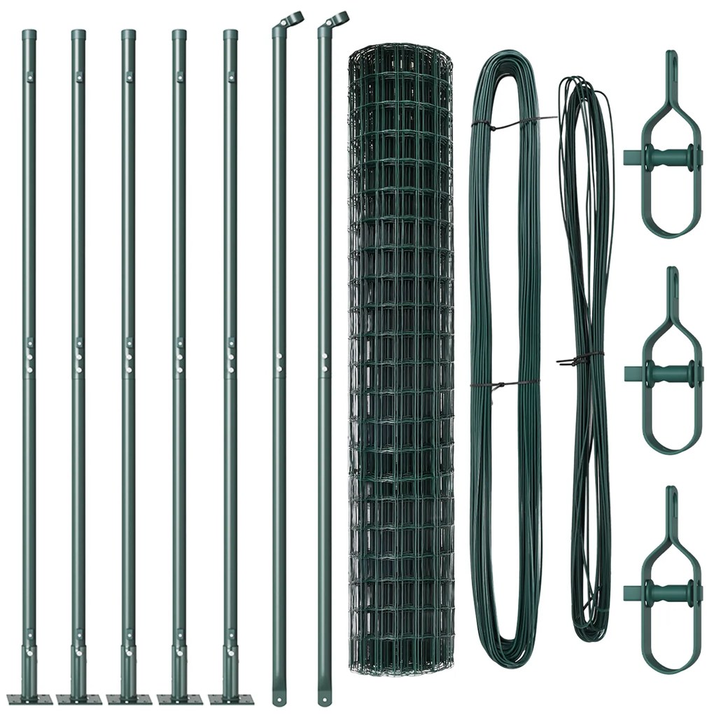 Cerca Euro com 7 Postes Flangeados 1.5x10 m Aço Galvanizado