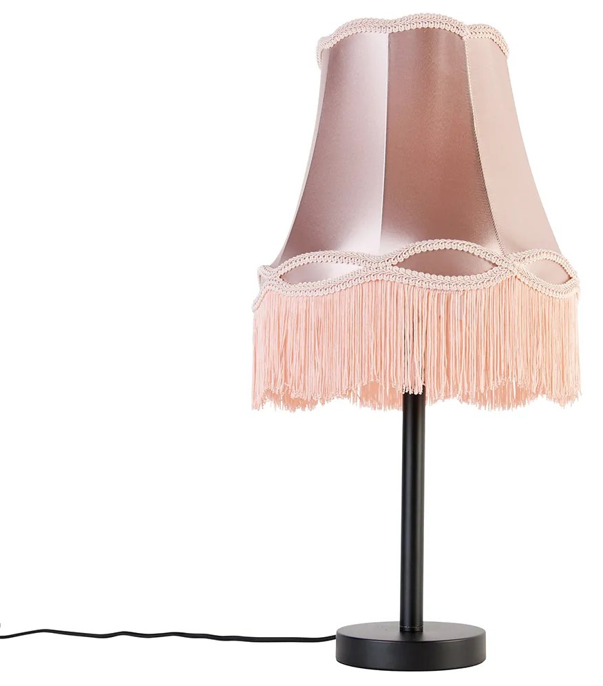 Candeeiro de mesa clássico preto com cúpula Granny rosa 30 cm - Simplo Clássico / Antigo