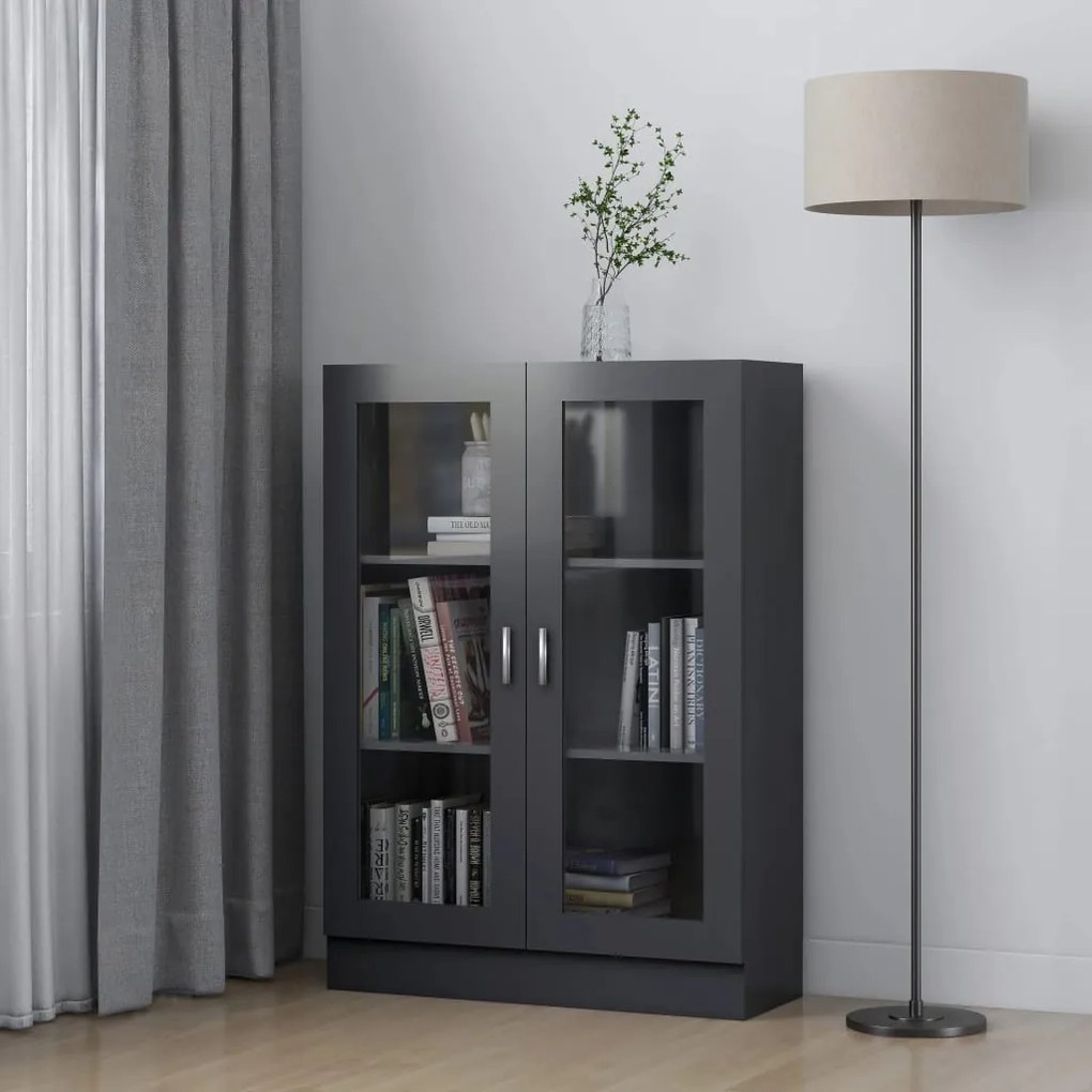 802752 vidaXL Armário vitrine 82,5x30,5x115 cm contraplacado cinza
