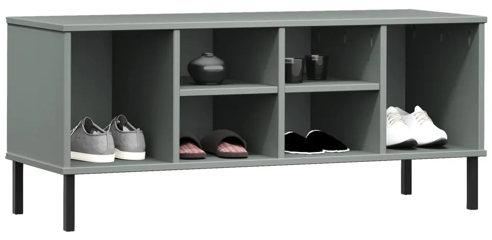 Sapateira pernas metal 106x35x45cm madeira maciça OSLO cinzento