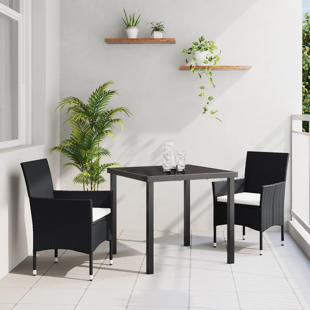 vidaXL Conjunto de Jardim de 3 Peças Preto Rattan Polipele