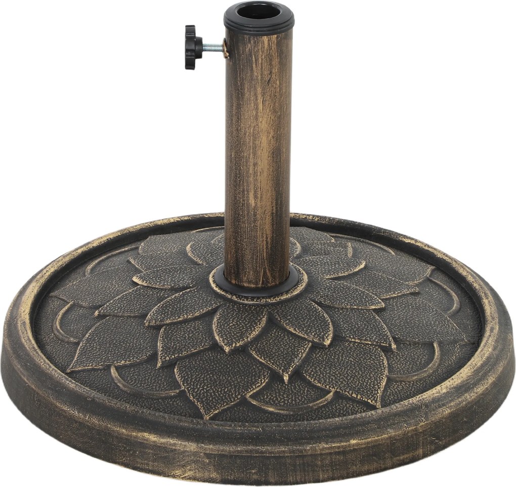 Base redonda para guarda-sol de jardim em resina, com 12 kg, para mastros de guarda-sol de 32, 38 e 48 mm, em tom bronze
