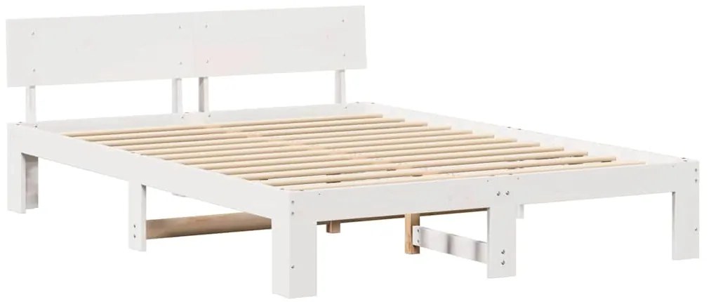 Estrado de Cama com Cabeceira Branco 160x200 cm Madeira de Pinho