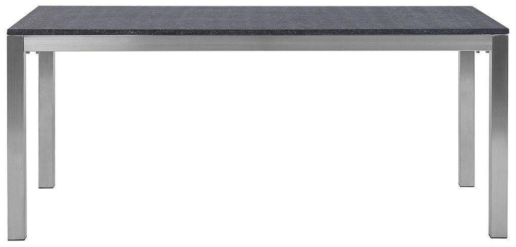 Mesa de refeições em inox e tampo em  granito preto flameado 180 x 90 cm GROSSETO Beliani