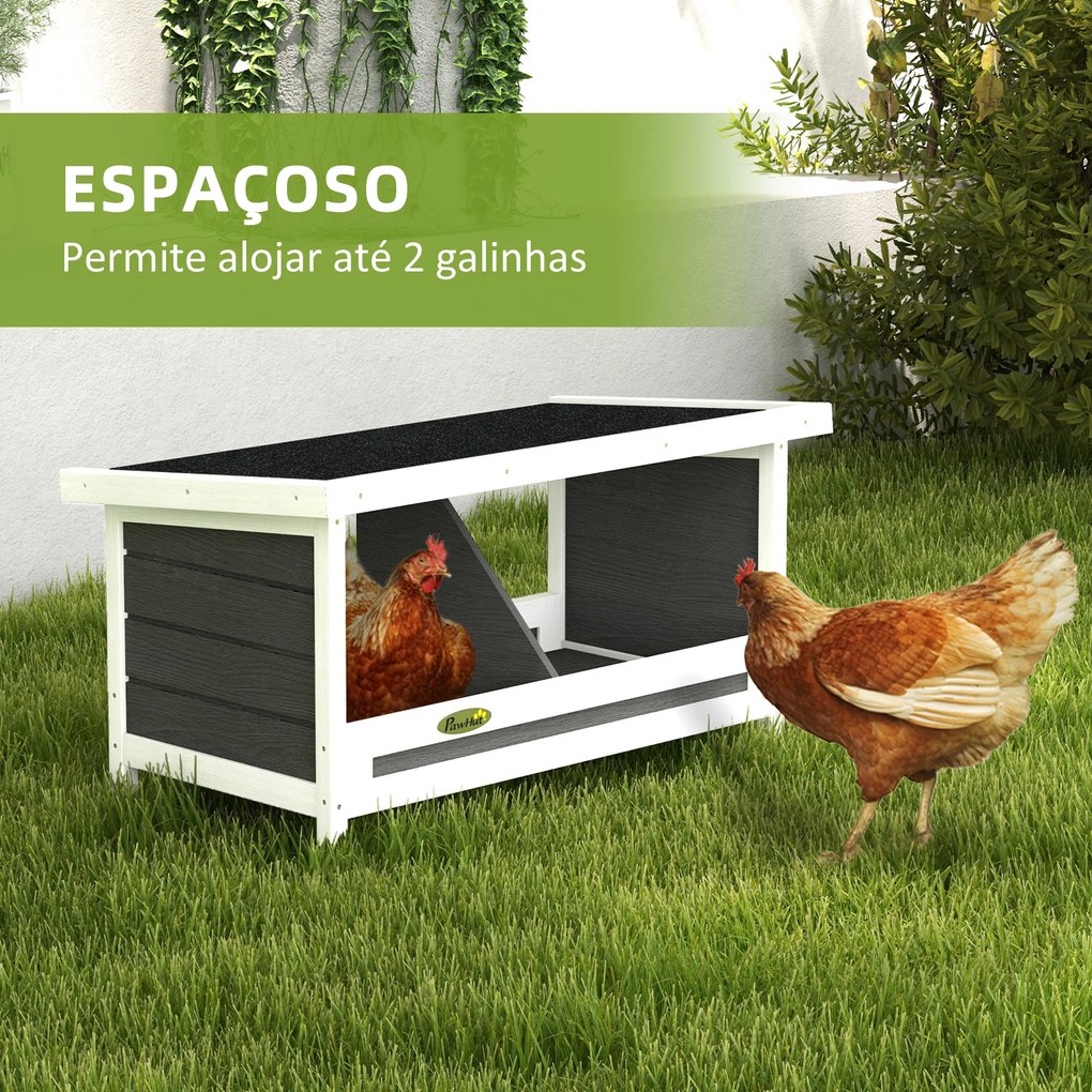 Ninho para Galinhas de Madeira Caixa para 2 Galinhas com Telhado Asfáltico para Interior e Exterior 66x37x34 cm Cinza