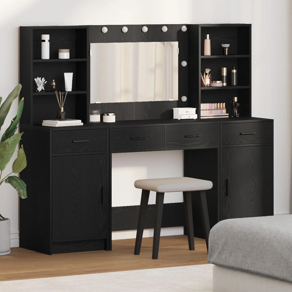 Conjunto de Mesa de Maquilhagem 3 Peças vidaXL Preto em Madeira Revest