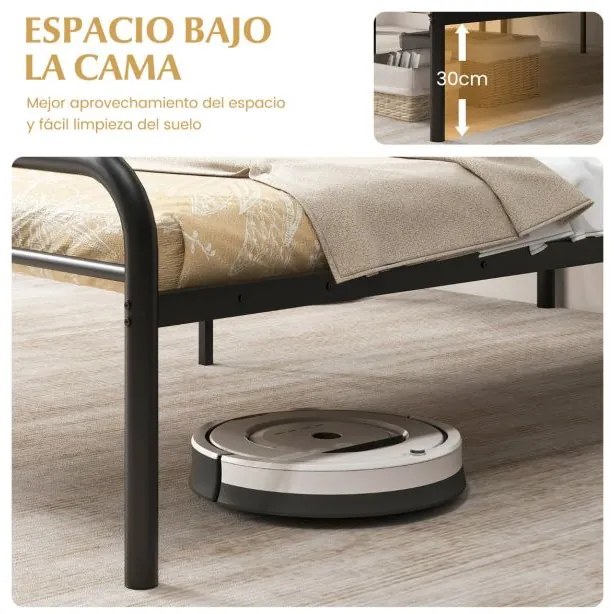 Cama 208 x 95 x 81 cm Estrutura metálica (COLCHÃO NÃO INCLUIDO) com cabeceira e pés Espaço inferior Preto