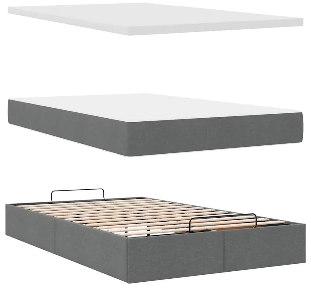 Cama otomana com colchão 120x190 cm tecido cinzento escuro